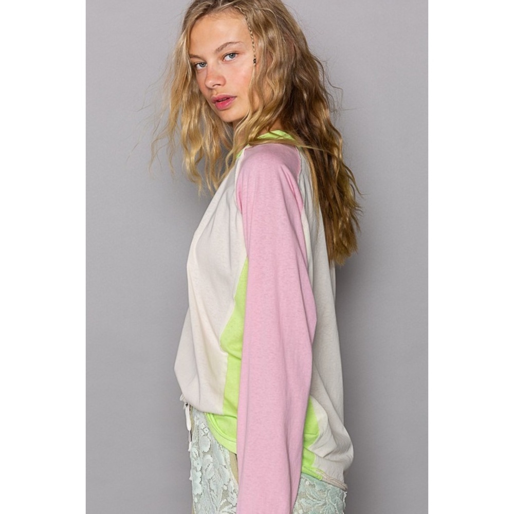 POL Pink & Lime Flower Patch Long Sleeve Cotton Jersey Top - Picture 8 of 13